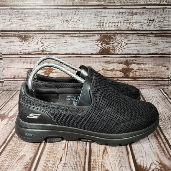SKECHERS Go Walk 5 Women's 7.5 Black Mesh Slip-On Flat Comfort Shoes 15901 NWOT - Picture 2 of 9